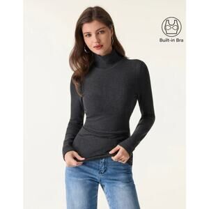 OGL Top Size M NEW MaxWarm Turtleneck Long Sleeve Brami Heather Gray Black